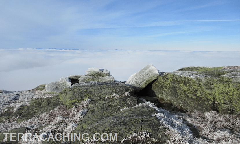 Cloudy view from mountain peak